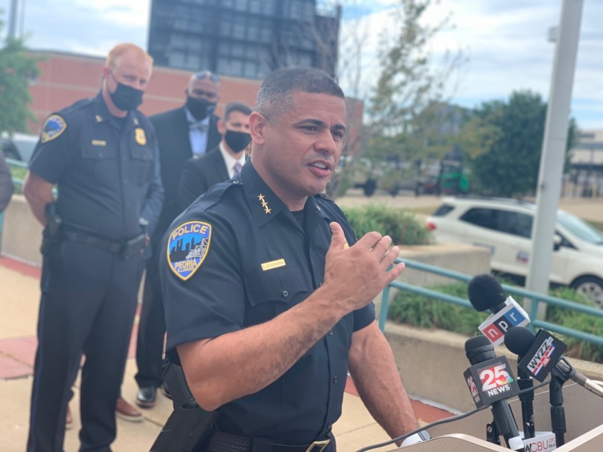 Hannah Alani - Peoria Police Department Chief Eric Echevarria speaks to media on Tuesday, Sept. 21.