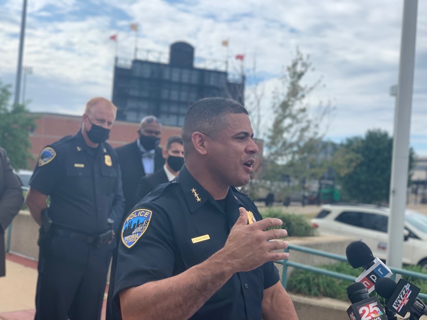 Hannah Alani - Peoria Police Department Chief Eric Echevarria speaks to media on Tuesday, Sept. 21.